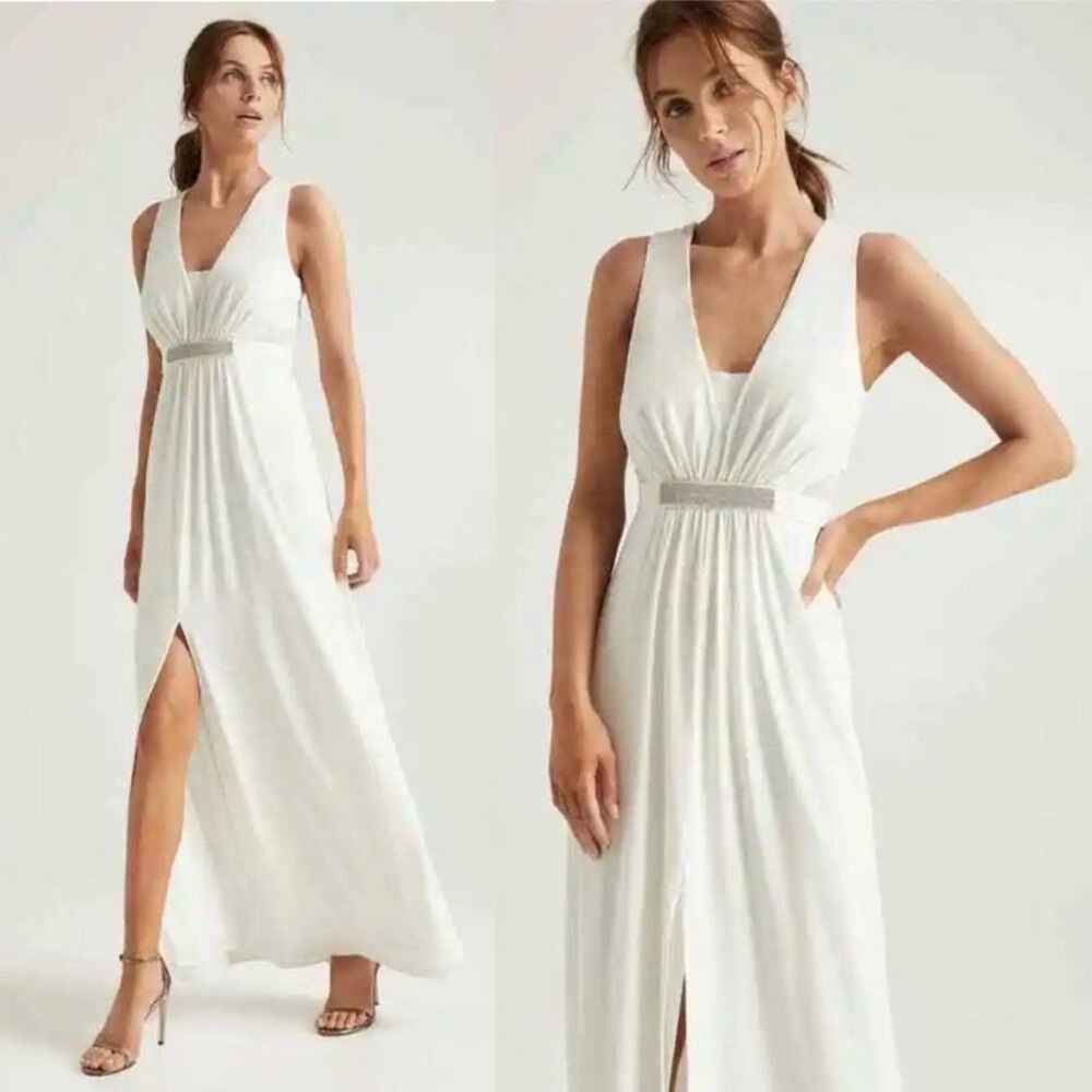 Halston Heritage Embellished Jersey Gown White M NWT